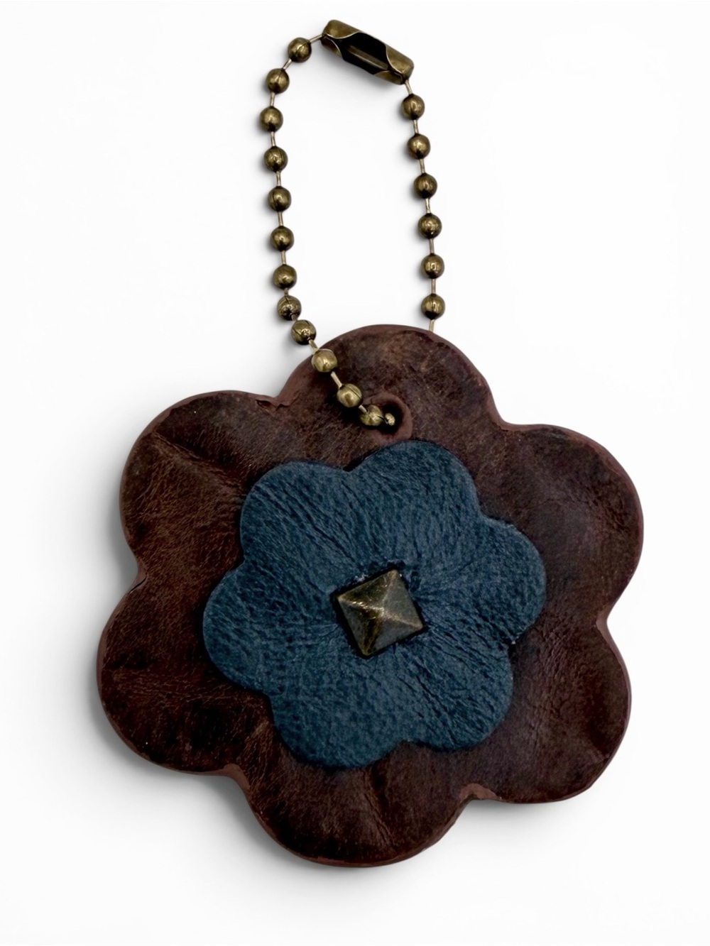 Leather Flower Keychain or Charm with Stud Accent